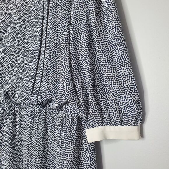 Liz Robert's 14 Vintage Long Sleeve Dress Blue Navy Polka Dot Print - Picture 3 of 15